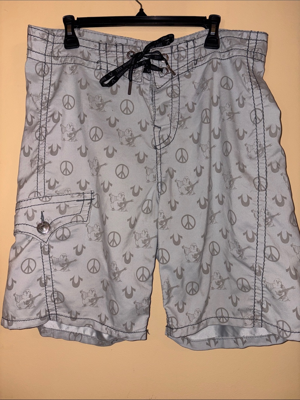 True Religion Light Gray Printed Men's Swim Board Shorts